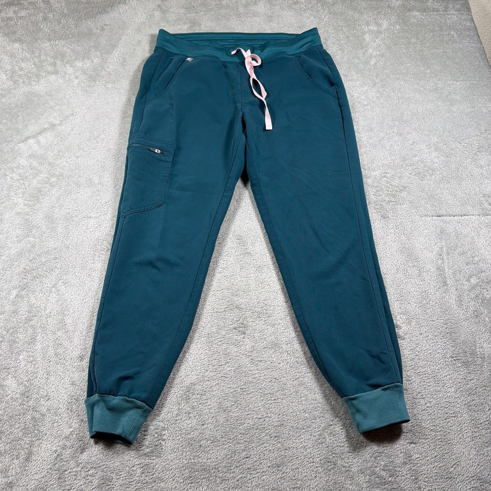 Figs Teal Track Joggers with Pink Drawstring